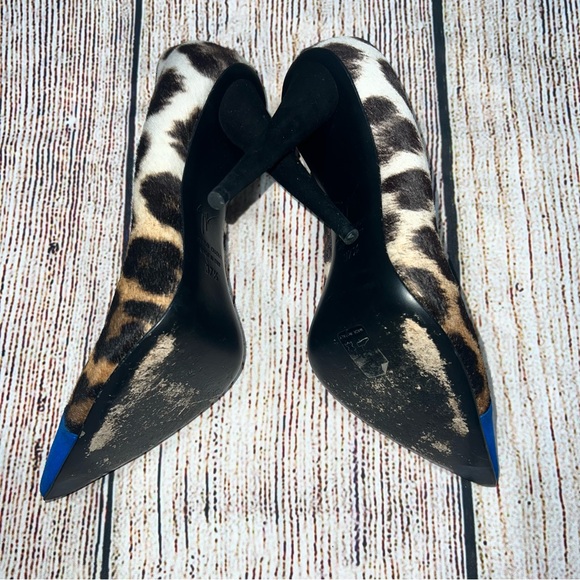 Giuseppe Zanotti Leopard Print with Blue Pointed Toe Pump Sz 37.5 (7.5 US) - Picture 7 of 8